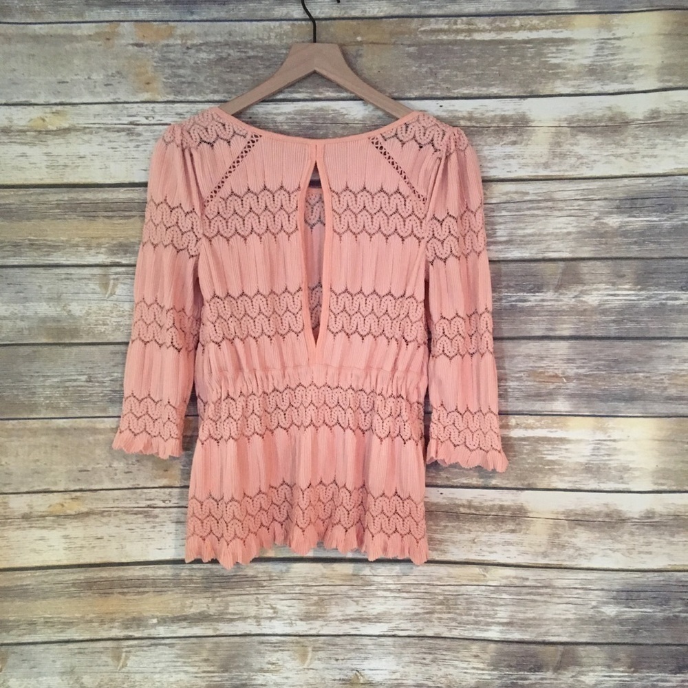 Free People Fire Island Peach Open Knit Blouse Women’s Size S Boho Casual Top - Picture 4 of 5
